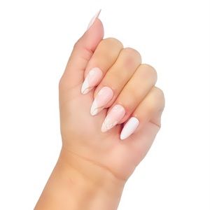 Long almond nude flowers nails.